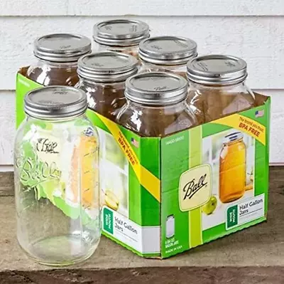 Wide Mouth Half Gallon 64 Oz Jars With Lids And Bands Set Of 6 (2 Pack) WM) C • $98.35