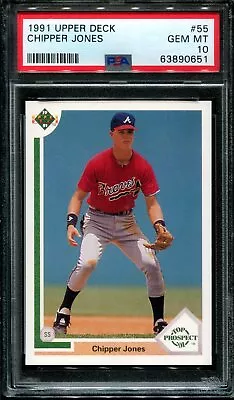 1991 Upper Deck #55 Chipper Jones Rc Hof Top Prospect Psa 10 • $41.99