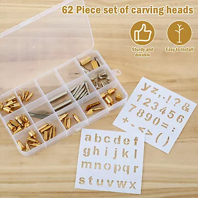 62Pcs Wood Burning Tips Kit With Alphabet Number Stencil Reusable Copper GrWIj • $25.29