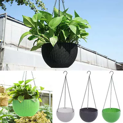 Hanging Rattan Plaited Basket Flower Plant Pot Planter Chain Home Garden Decorat • £5.99