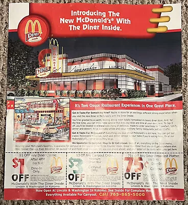 Rare 2001 McDonald’s The Diner Kokomo IN Jumbo Menu Advertisement Coupons • $34.99