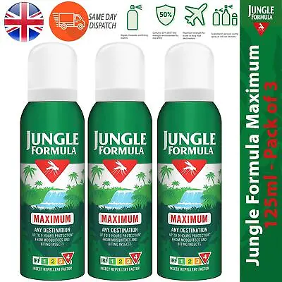 £17.05 • Buy Jungle Formula Maximum Insect Repellent Spray With DEET Quick Midges 125ml X 3