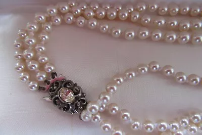 Vintage Lotus Deluxe Three Row Faux Pearl Necklace With Sterling Silver Clasp • £15