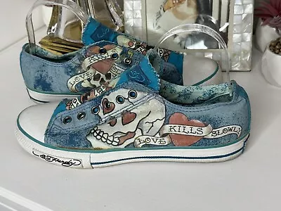 Ed Hardy Sneakers Low Top Rubber Toe Loud Graphics Slip On Size 9 • $29