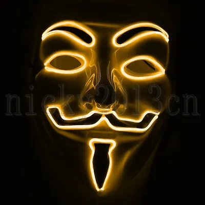 $10.33 • Buy LED EL Neon Mask Halloween Anonymous Vendetta Guy Fawkes Light Up Glow Fancy