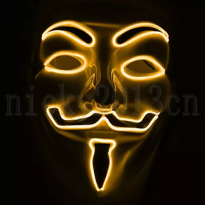 LED EL Neon Mask Halloween Anonymous Vendetta Guy Fawkes Light Up Glow Fancy • $13.13