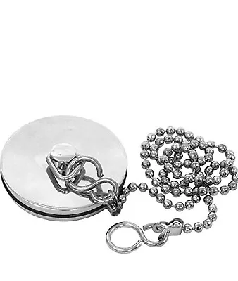 Chrome Sink Plug With Metal Chain Heavy Duty For Kitchen Or Bath 1 3/4  • £2.99