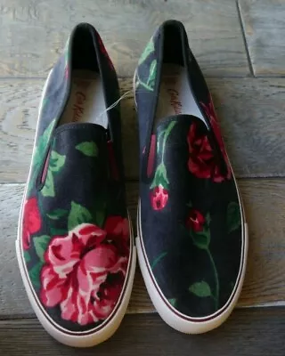 New Cath Kidston Black Ardingly Velvet Floral Quirky Slip On Pumps Shoes Size 8 • £12.99