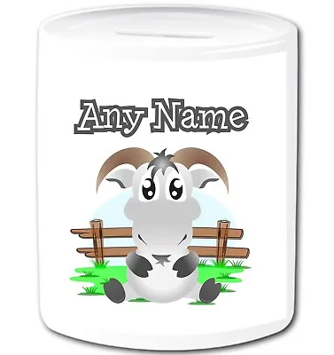 Personalised Goat Money Box Farm Animal Girls Boy Kids Custom Name Piggy Bank • £14.99