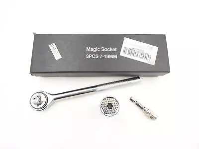 Magic Universal Socket 3-Piece Tool Set 7-19MM 1/4 -3/4  Bushing Ratchet Wrench • $19.99