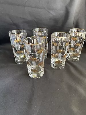 5 Vintage Libbey High Ball Cocktail Drinking Golden Eagle Glasses • $30