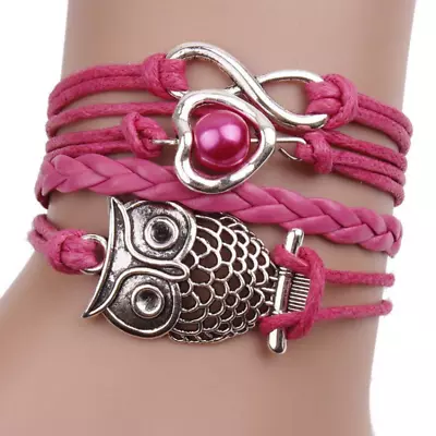 Owl Braided Bracelet Infinity Friendship Multilayer Charm Leather Bracelets 02 • $0.01