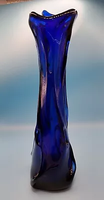 Vintage Cobalt Blue Murano Glass Swung  Pulled Vase 13  MCM  • $59.99