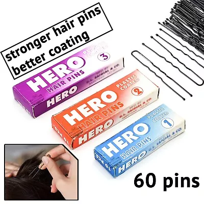 £5.49 • Buy 60 Large Strong Coating Waved Black Hair Pins Bobby Kirby Pins 5.5cm 7 Cm 7.5cm