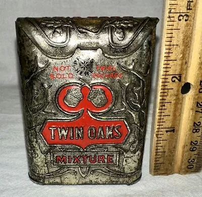 Antique Free Sample Twin Oaks Vertical Pocket Tobacco Mixture Tin Litho Can • $46