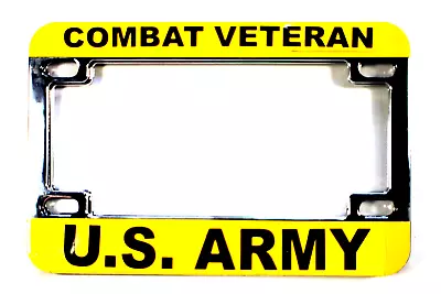 License Plate Frame Solid Polished Chromed Metal-COMBAT VETERAN/U.S. ARMY • $19.95