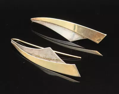 ED LEVIN 14K GOLD & 925 Silver - Vintage Modernist Linear Curve Earrings - GE181 • $306.30