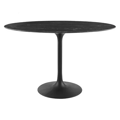 48” Black Oval Faux Marble Tulip Table W/ Pedestal Stem Base • $709.96