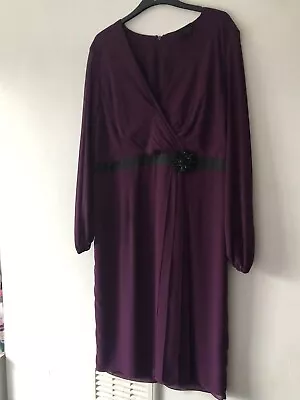 Ladies Frank Usher Mulberry And Black Embellished Mock Wrap Dress Size 16 • £9.99