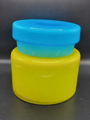 Luciano Vistosi Blown Cased Murano Glass Jar/Canister 1960 Italy Yellow Blue Lid • $550