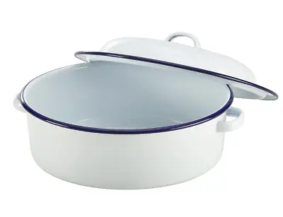 Falcon Enamel White Traditional Round Casserole Roaster Roasting Dish With Lid • £16.99