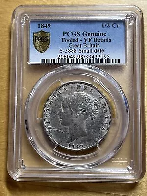 1849 Great Britain Silver 1/2 Crown UK Coin Small Date Victoria PCGS VF Details • $199.95