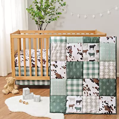 Boho Farm Patchwork 3 Piece Boy Baby Crib Bedding Set By The Peanutshell • $44.64