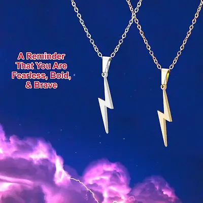 Unisex Thunder Lightning Bolt Yellow Gold Silver Stainless Steel Chain Necklaces • £3.99