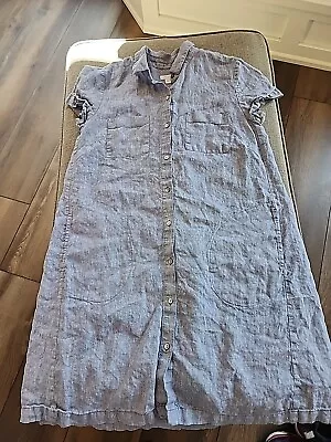 J Jill Blue Size Small  Button Up Linen Dress With Pockets Classic Style • $27