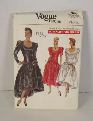 Vogue Patterns 7614 Evening Dress- 2 Hem & Sleeve Lengths Misses 12-16 Uncut • $7.99