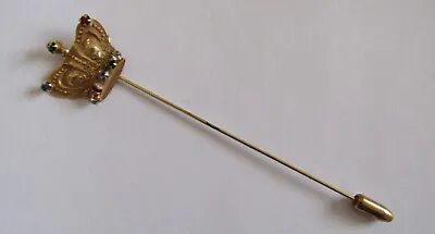 Crown Crystal Accented Long Lapel / Hat Stick Pin Vintage • $10