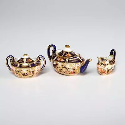 Royal Crown Derby England Traditional Imari 2451 Miniature Tea Set 3 Pcs • $240