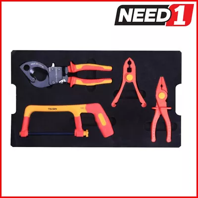 TOLSEN 4pc VDE Electrical Tool Set Ratchet Cable Cutter HackSaw W/ Tray Insert • $199