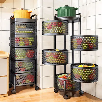 Kitchen Rotating Trolley Shelf Vegetable Fruit Basket Storage Rack Square Holder • £9.95