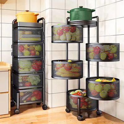 Mobile Kitchen Rotating Storage Trolley Cart Utility Vegetable Fruits Shelf Rack • £18.95