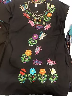 Butterfly’s And Flowers Embroidered Mexican Dress • $30