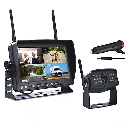 1080P Digital Wireless Rear View 7'' DVR Quad Monitor Backup Camera For Truck RV • $108.99