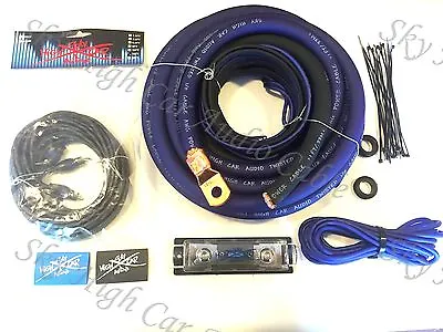 Oversized 1/0 Ga OFC AWG Amp Kit Twisted RCA BLUE Black Complete Sky High Car  • $144.95