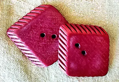 2 Giant 'Squarish' Dark Red Vintage Wooden Buttons (about 2 X2 ) Excl Cond • $8.96
