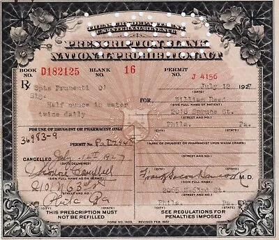 Antique 1927 Prohibition Prescription Whiskey Doctor Pharmacy Nurse PA • $44.94