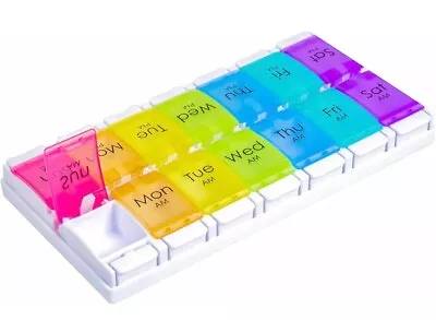 Daily Vitamin Box AM PM Pill Case Organizer Weekly Pop Up 7 Day  Rainbow Color • $8.55