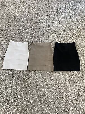 BCBG Maxazria Bandage Mini Pencil Skirt Womens XS White Beige Black - 3 SKIRTS! • $15