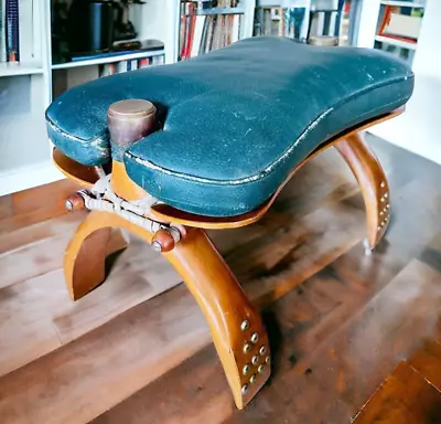 Vtg Camel Saddle Middle Eastern Egyptian Leather Wood Footstool Ottoman Stool • $134.99