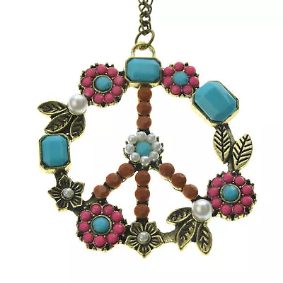 Statement Boho Hippie Peace Sign Rhinestone Pendant Long Necklace Jewelry Us • $8.99