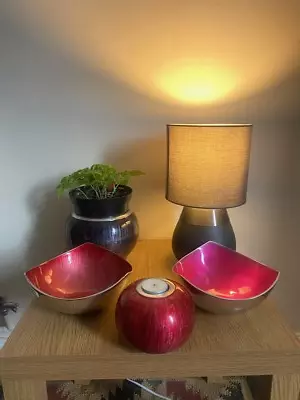 Pointed Snack Sweet Bowl Pink Fair Trade Home Gift Recycled Aluminium Enamel Eco • £8