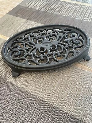 Solid Oval Scroll Footed Hot Plate Trivet 11” Vintage Cast Iron • $17.99