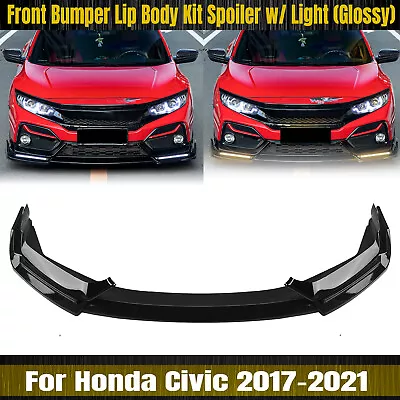 $99 • Buy Front Bumper Spoiler Lip Splitter For Honda Civic SI Hatchback 17-21 Gloss Black