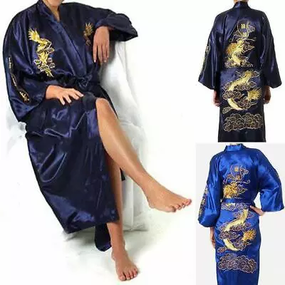 Chinese Satin Men Kimono Robe Gown Comfy Bathrobe Dress Pajamas Sleepwear ****** • $25.68