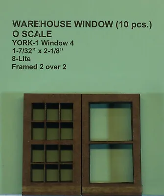 O Scale Laser Cut Windows (10 Ct. Lot) 2-Pc. 1-7/32  X 2-1/8   (YORK-1 Window 4) • $9.99