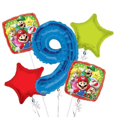 Super Mario Balloon Bouquet 9th Birthday 5 Pcs - Party Supplies • $12.45